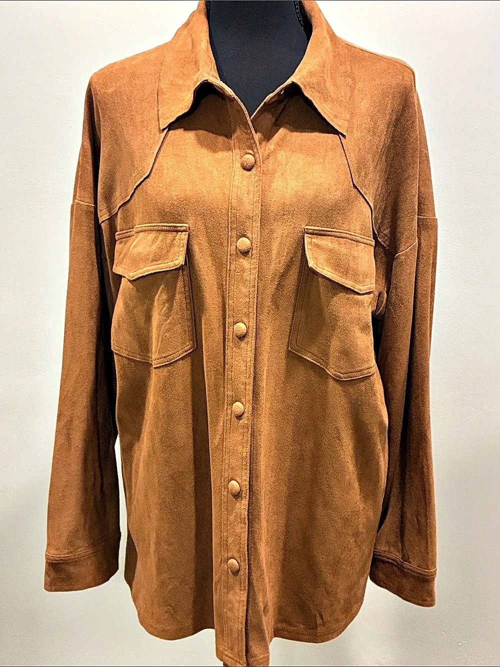 JODIFL Faux Suede Women's Utility Button Down Brown Size Like New
